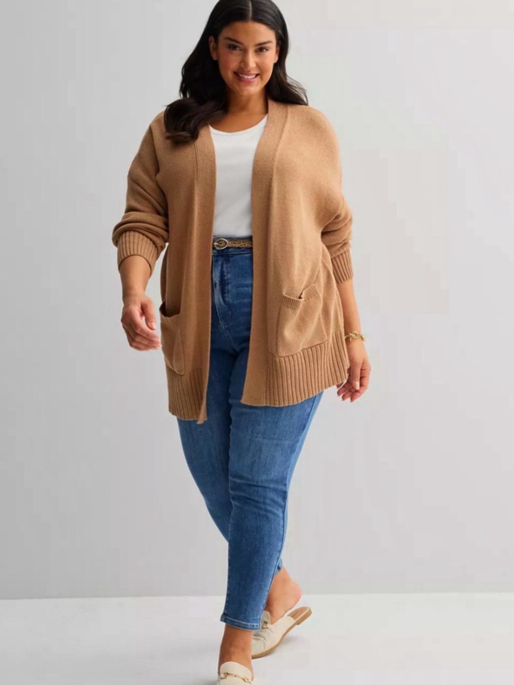 Cozy Mocha Crepe Open Front Long Cardigan Quiet Luxury Sonoma 3X LIKE NEW